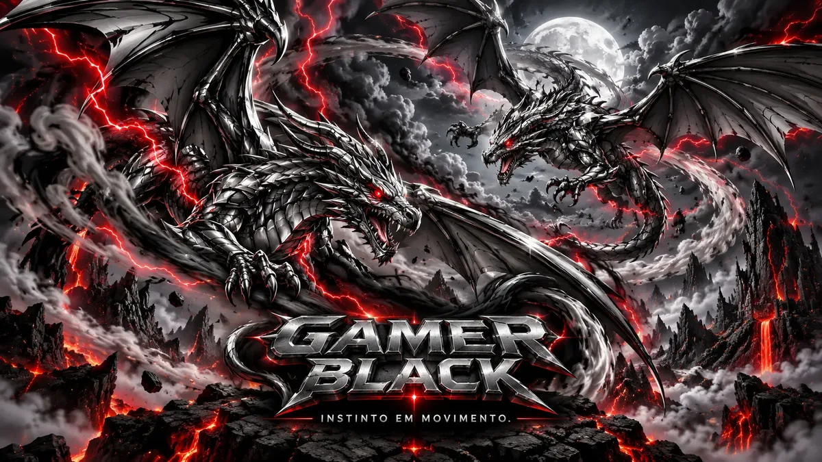 Wallpaper Gamer Black: Dragões na tempestade — Instinto em movimento.