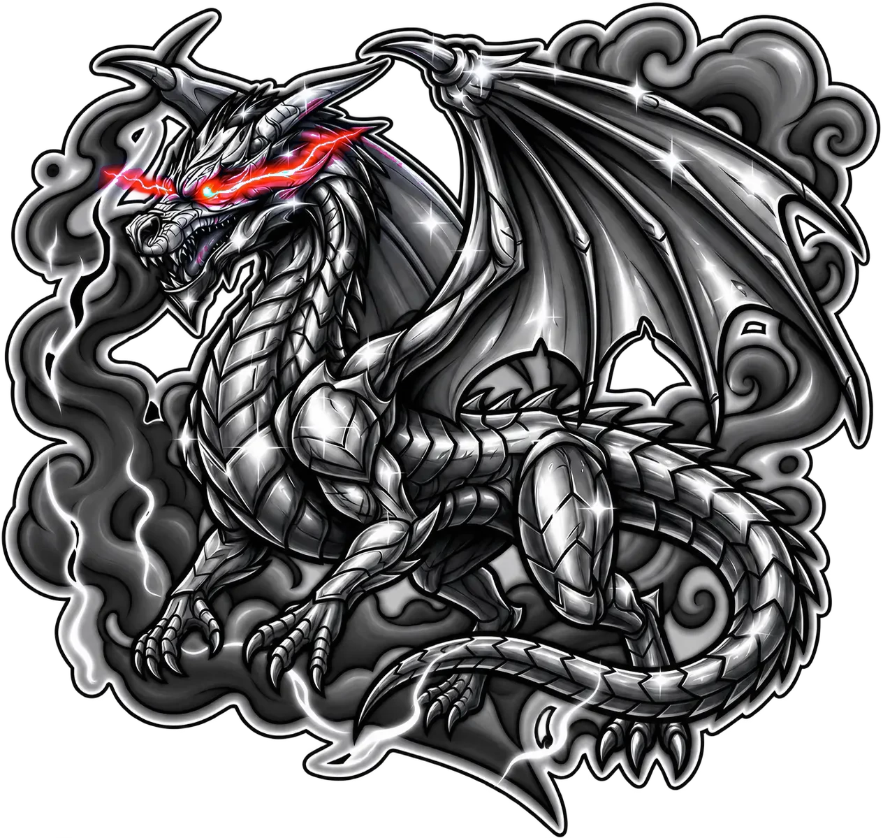 Guardião dragão de olhos vermelhos das memórias Nightstalker 2666 MHz para PC, envolto em fumaça e raios