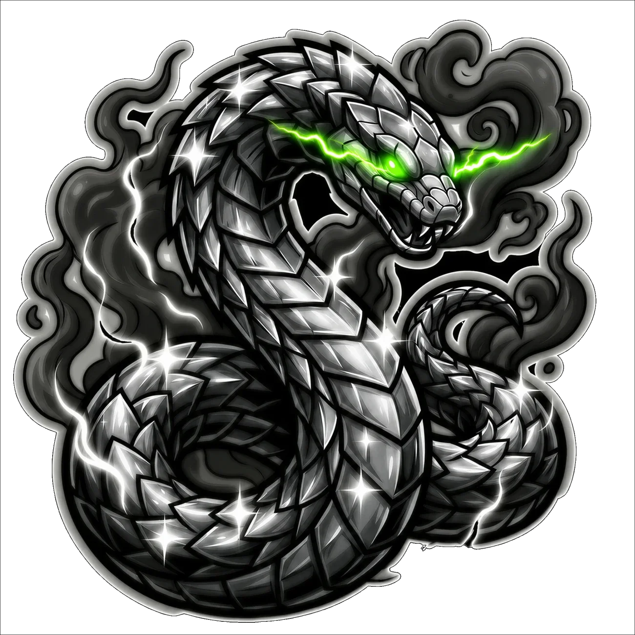 Serpente cromada da Pasta Térmica Gamer Black, com raios verdes nos olhos