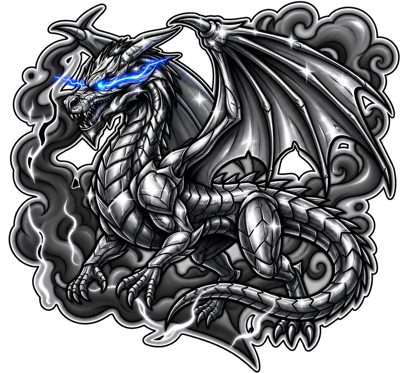 Guardião dragão de olhos azuis das memórias Nightstalker 2666 MHz para notebook, envolto em fumaça e raios