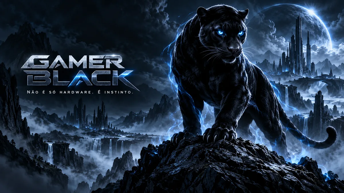 Wallpaper Gamer Black: Pantera na névoa azul — Não é só hardware. É instinto.