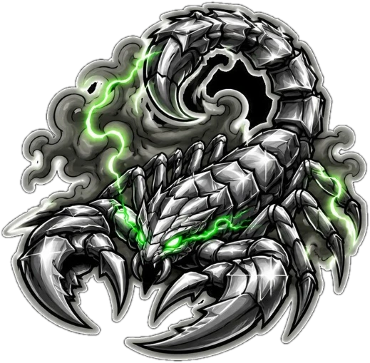 Guardião escorpião cromado do Scorpion K68, com raios verdes nos olhos