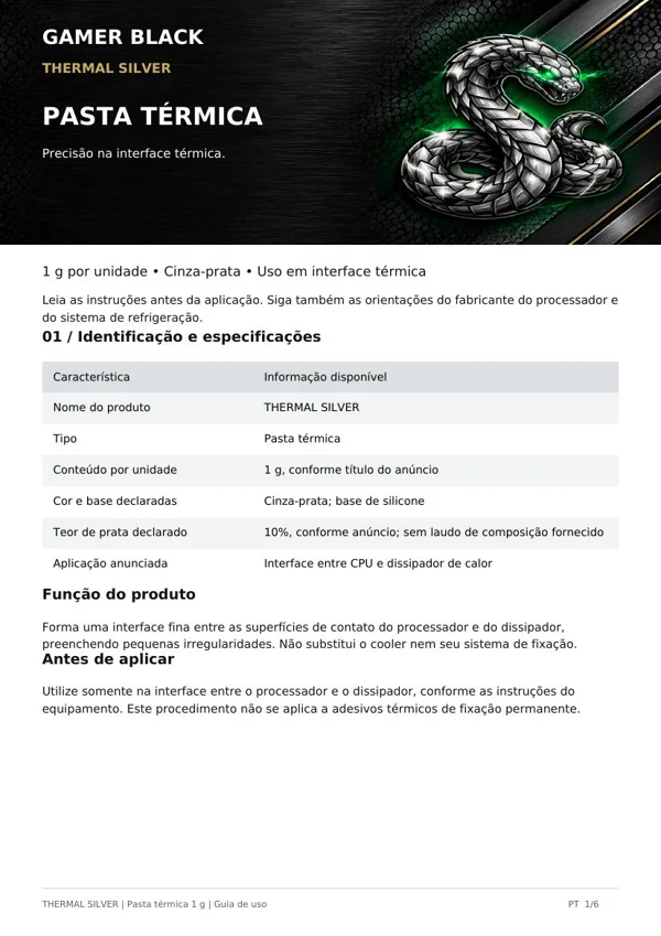 Capa do Datasheet Pasta Térmica Thermal Silver