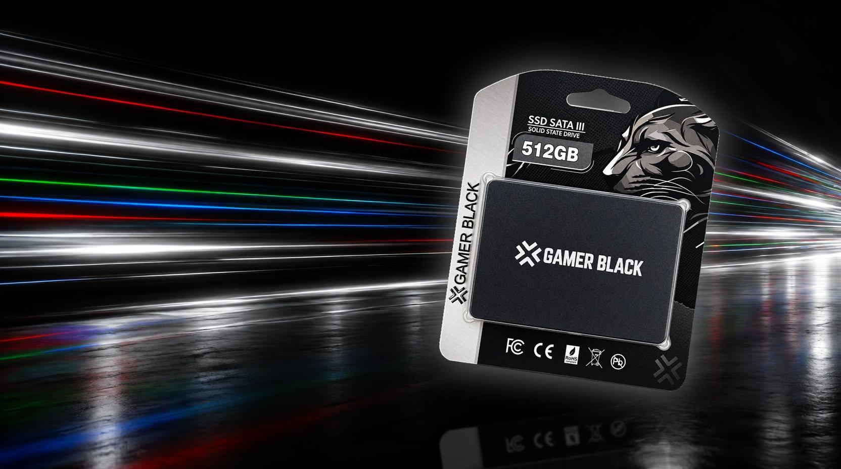SSD SATA III 512GB Gamer Black entre rastros de luz