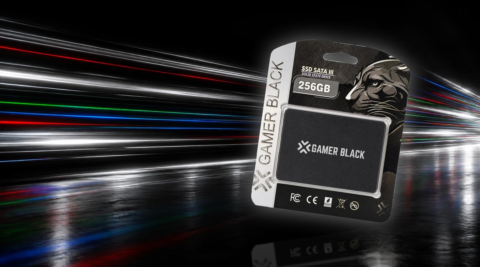 SSD SATA III 256GB Gamer Black entre rastros de luz
