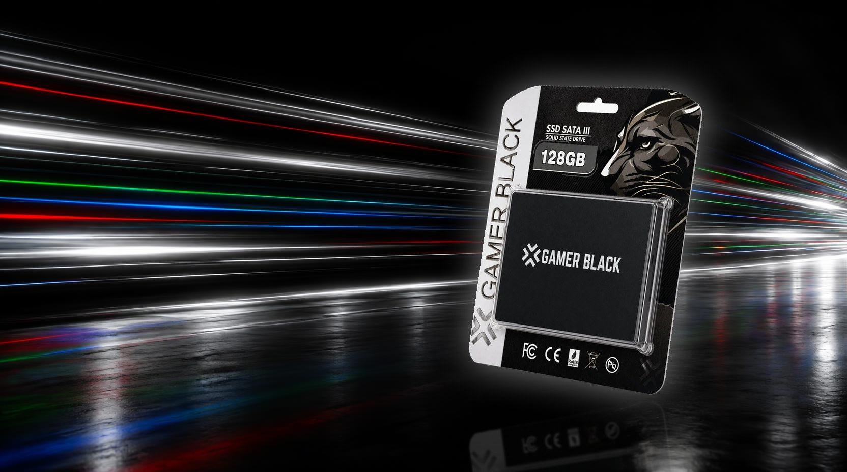 SSD SATA III 128GB Gamer Black entre rastros de luz