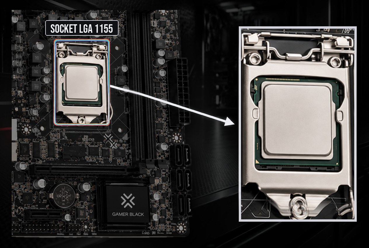 Processador Intel no socket LGA 1155 da placa-mãe Gamer Black B75
