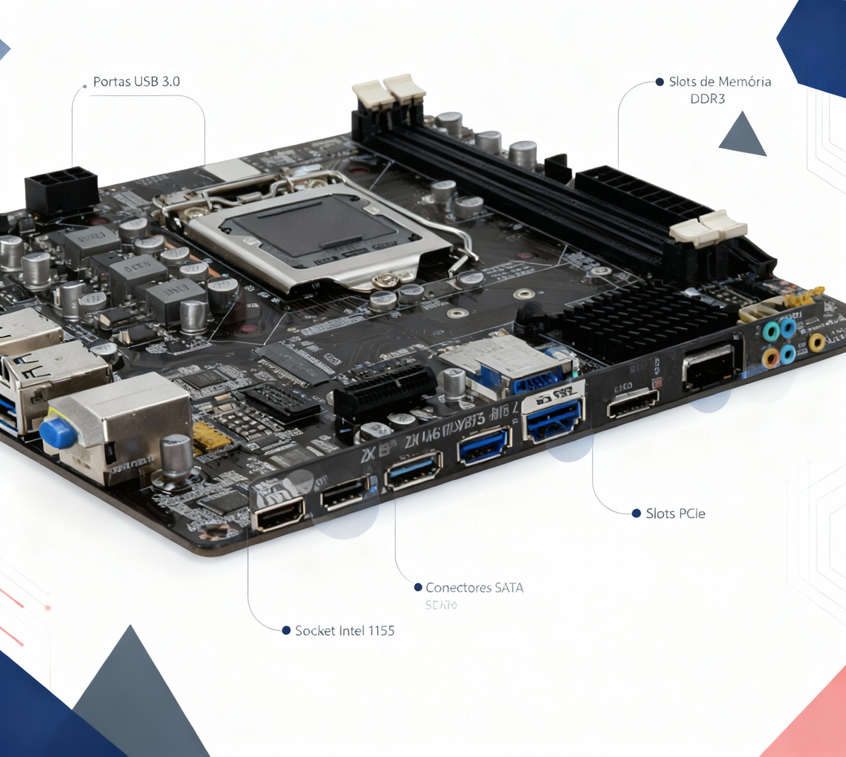 Placa Mãe B75 Gamer Black Lga 1155 Ddr3 Usb 3.0 Hdmi M.2 Nvme Suporta I3 I5 I7 Rede Gigabit 10/100/1000 - Imagem 2